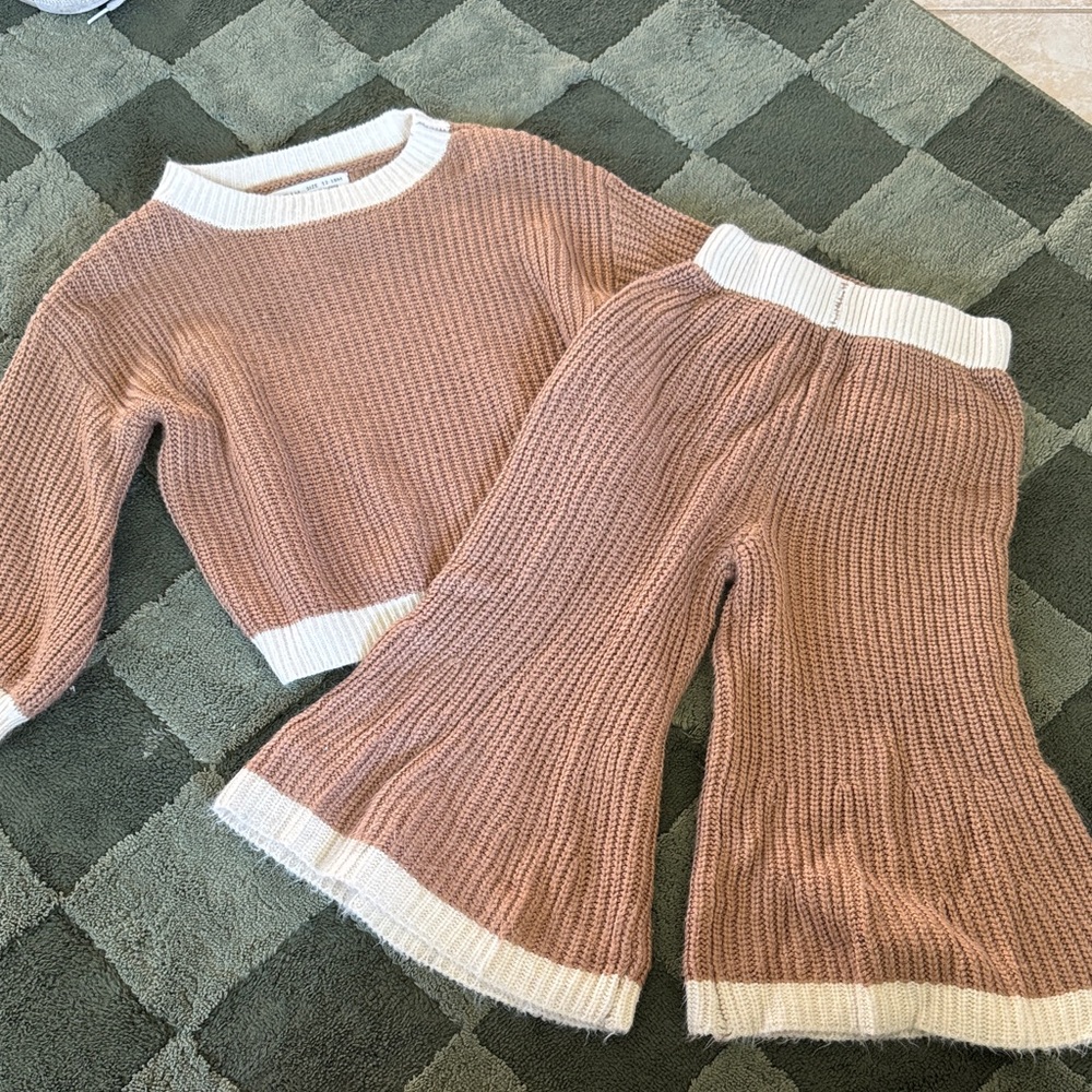 Cozy Knit Two-Piece Set in tan with Cream Trim